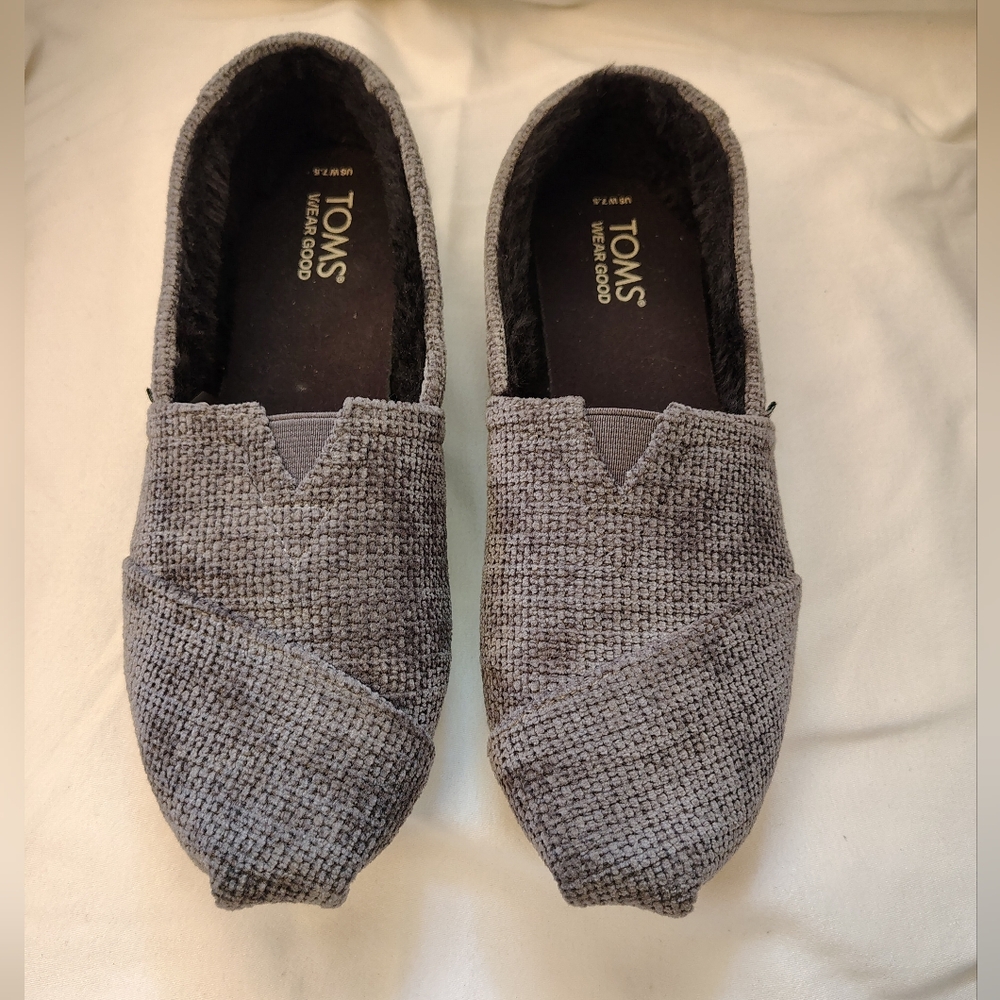 TOMS Women’s Charcoal Grey Textured Alpargata Slip-On Flats 7.5